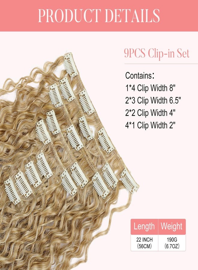 FLUFYMOOZ 9PCS Clip in Hair Extensions 22 Inch Curly Hair Extension Long Soft Synthetic Hairpieces for Women(Golden Blonde with Highlight) - Image 3